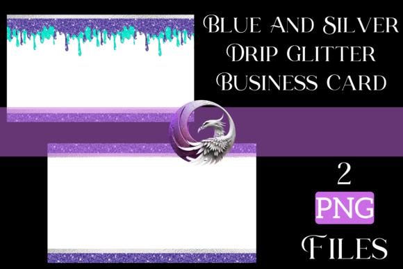 Blue Silver Drip Glitter Business Card