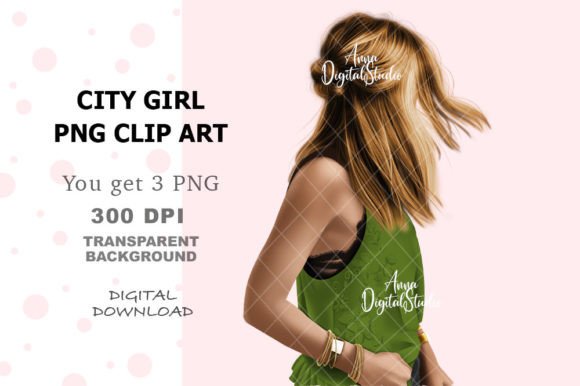 City Girl Illustration PNG Clip Art