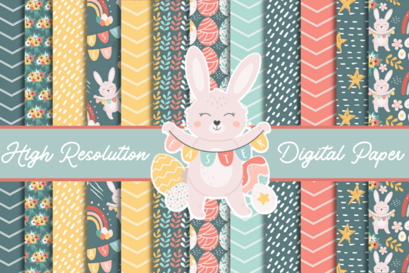 CUTE EASTER BUNNY 12X12 DIGITAL PAPER