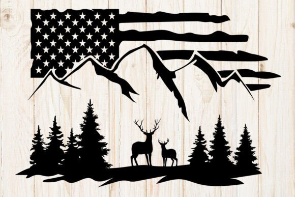 Deer and American Flag Digital Clip Art