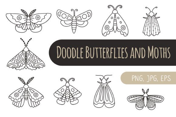 Doodle Moths and Butterflies Clipart Collection