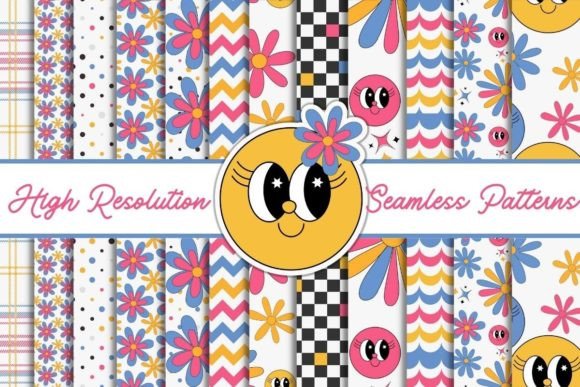 Groovy Retro Happy Face Seamless Pattern