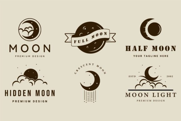 Set of Moon or Lunar Logo Vintage Vector