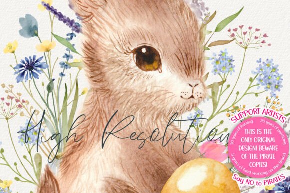 Vintage Watercolor Easter Bunny PNG