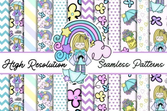 Watercolor Spring Girl Seamless Patterns